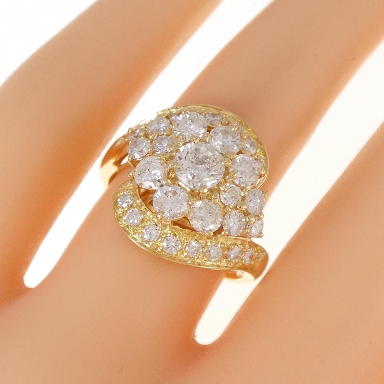 K18YG フラワー ダイヤモンド リング 0.10CT K18YG イエローゴールド 