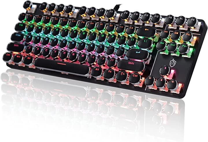 Fmlyhom メカニカルキーボード 青軸 ゲーミングキーボード タイプライター風 コンパクト テンキーレス 英語配列( ブラック)
