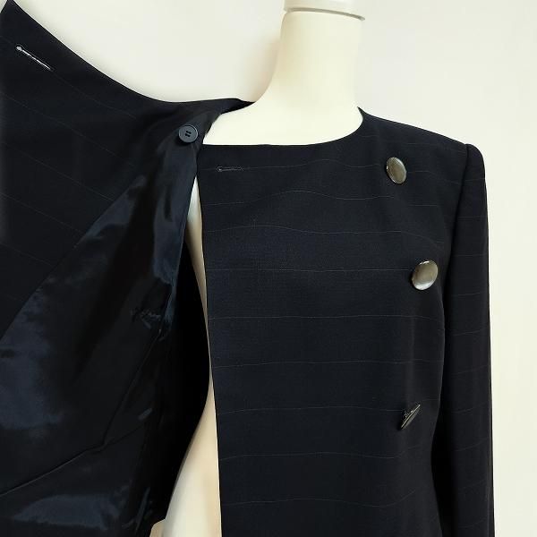 anc アクリス AKRIS スカートスーツ 42 濃紺 ダブルボタン ツーピース