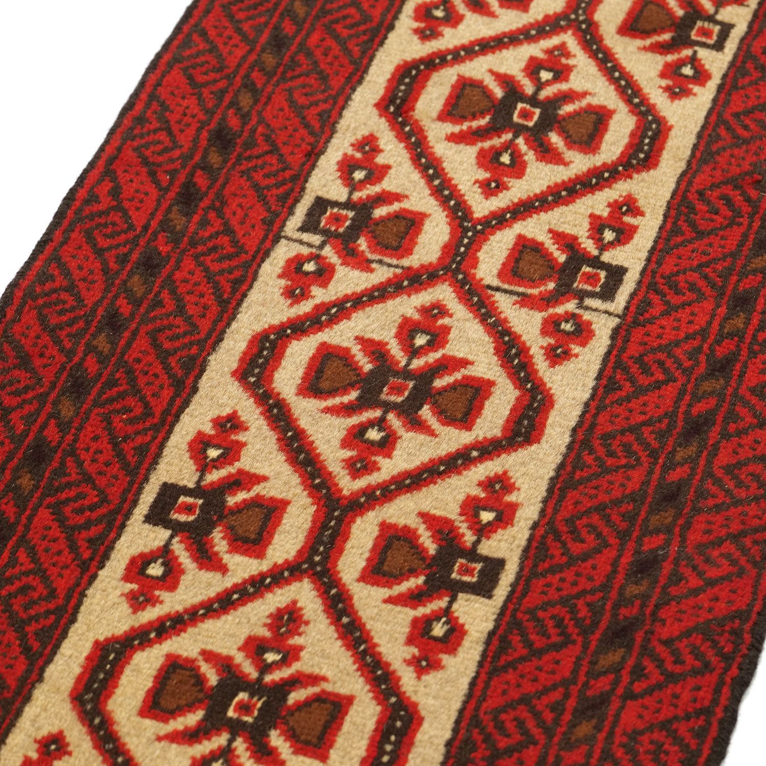 バルーチ 1960年代 1950×500mm セミアンティーク ダイヤモンドモチーフ 手織り - carpet-アンティークペルシャ絨毯 ヴィンテージラグ専門店 MARWIL-DEMENAGEMENTS_CH