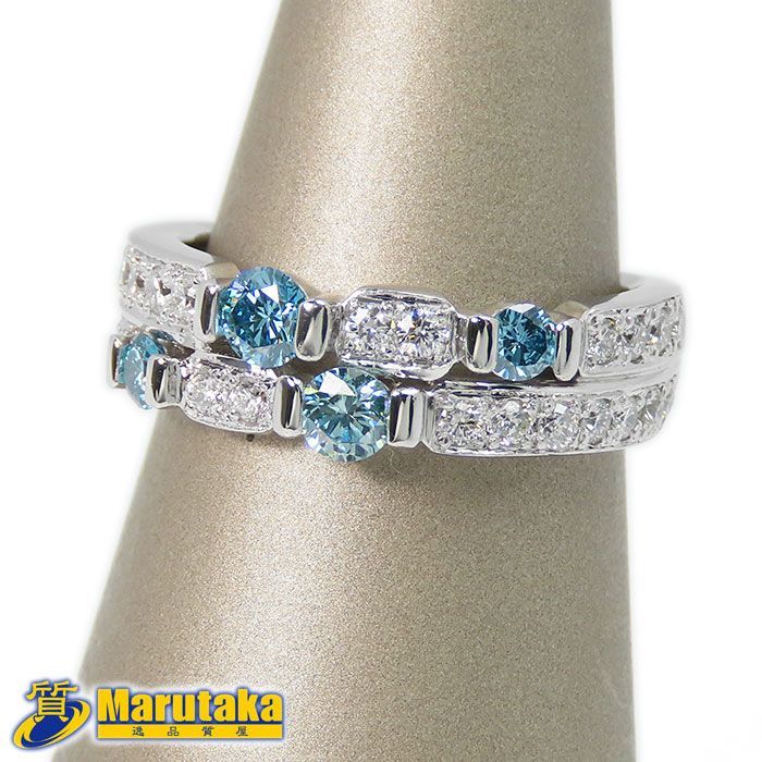 Pt900 ダイヤモンド ブルーダイヤモンド リング 16号 プラチナ 指輪 鑑別書付 質屋 丸高 23k97-2 Platinum Blue Diamond Ring With GEM IDENTIFICATION REPORT