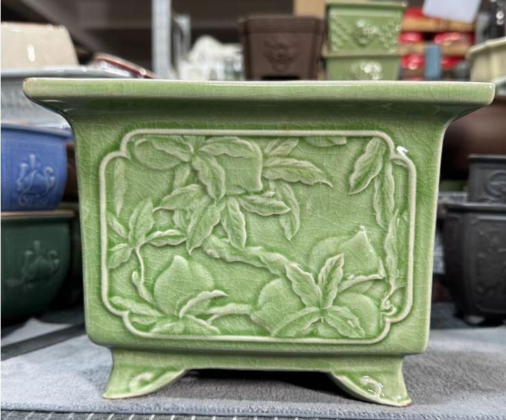青綠冰裂開片盆栽鉢 植木鉢 小品盆栽鉢 大品盆栽鉢