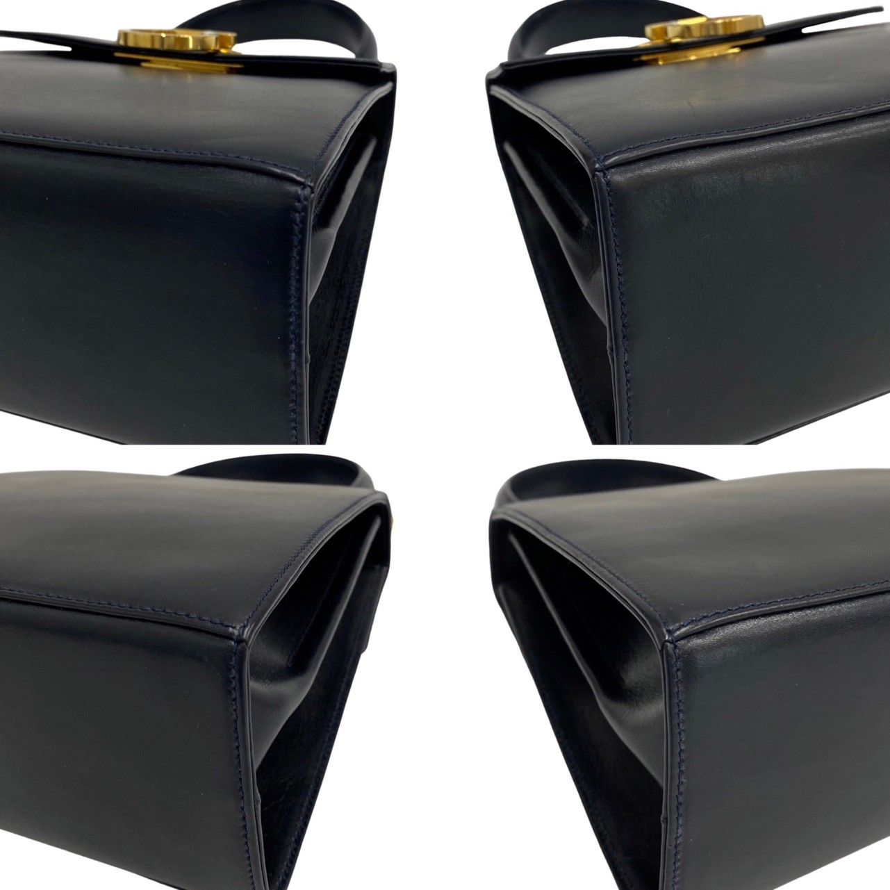 美品✨フェラガモ ショルダーバッグ ガンチーニ レザー ネイビー ロゴ金具 極 美品 Salvatore Ferragamo フェラガモ ガンチーニ 金具