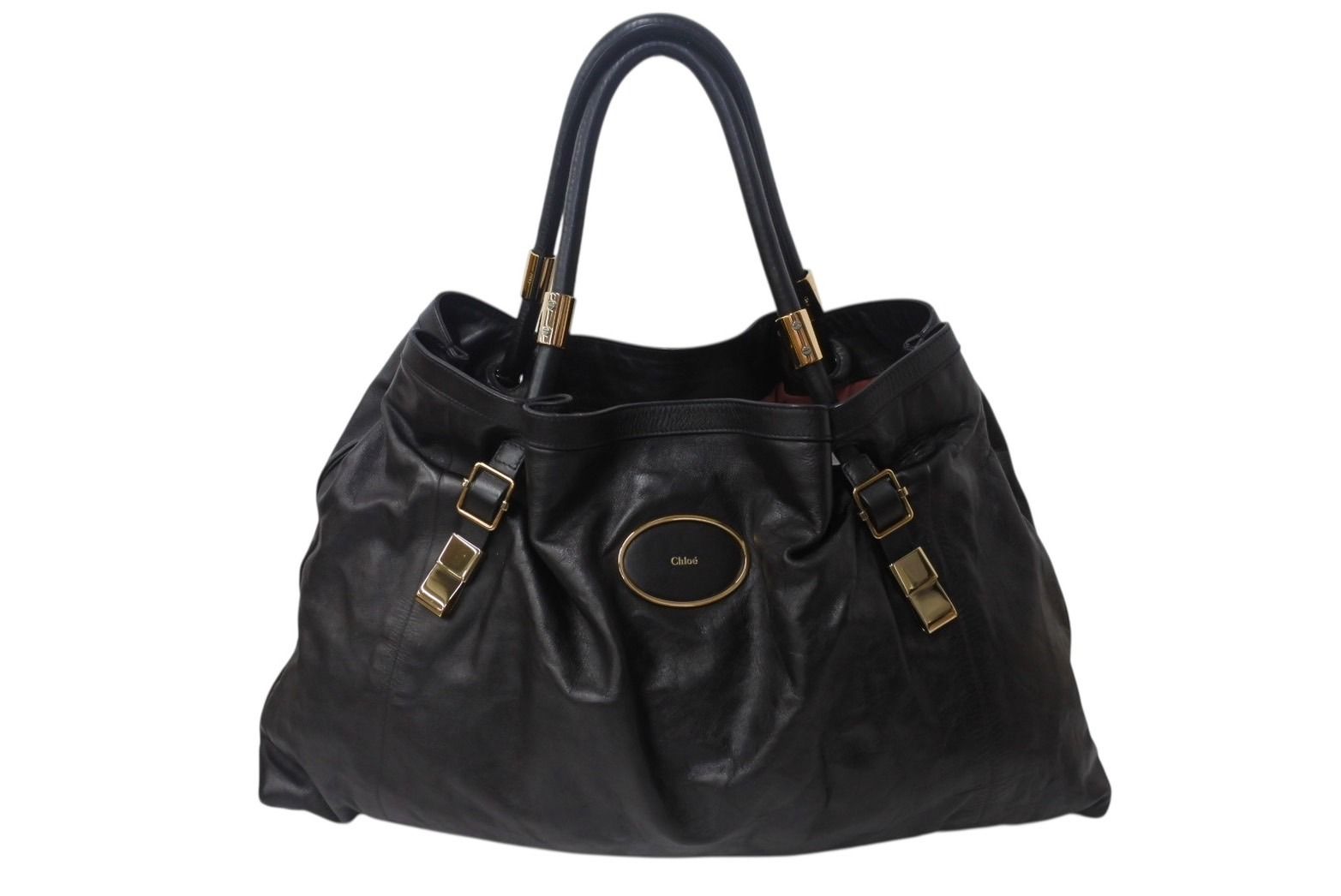 Chloe クロエ ヴィクトリア トートバッグ ハンドバッグ ロゴプレート カーフレザー ブラック ゴールド金具 4b001192