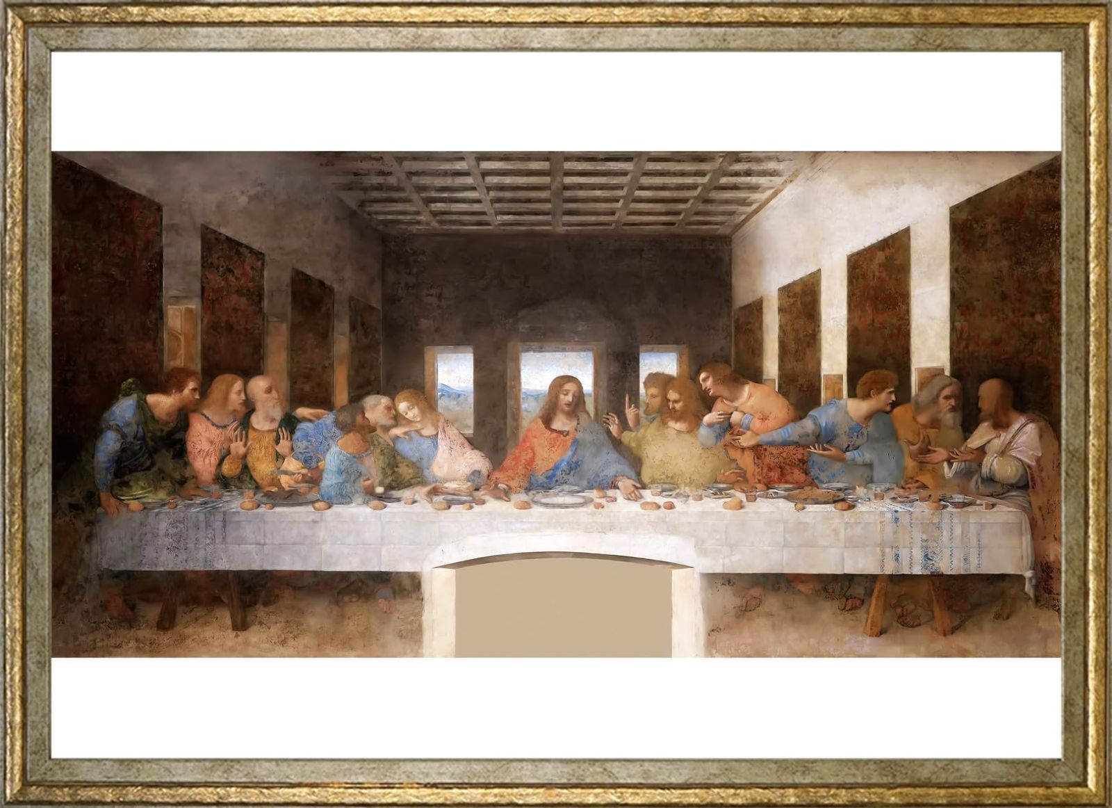 新品 ポスター レオナルド ダ ヴィンチ (最後の晩餐) A3サイズ インテリア 壁紙用 絵画 アートポスター 金色フレーム