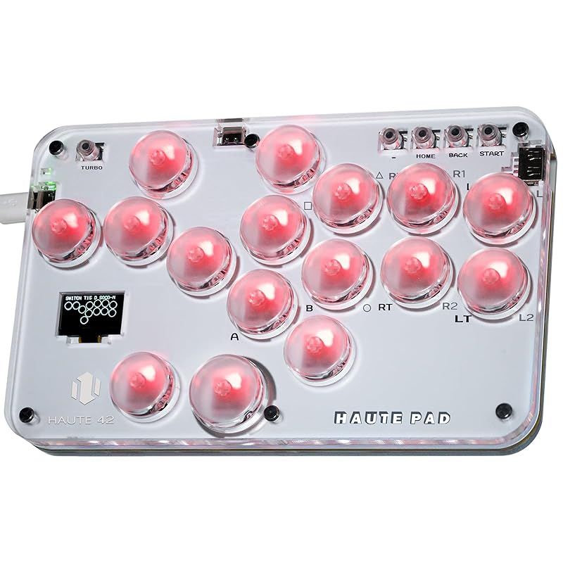 Haute42 レバーレスアケコン アケコン レバーレス 超薄型 ロープロオールボタン 改善モデルS16 高応答 for PC/Switch/PS4 PS3 天板カスタマイズ用テンプレート RGB LEDライト ホットスワップ対応 連射