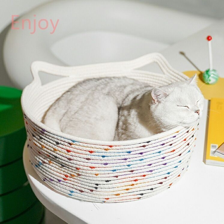 猫ベッド ペット用ベッド 夏 ベッド 猫ちぐら 夏用 ペットベッド 猫用品 ちぐら型 ペットハウス 猫ハウス 寝台 爪とぎ 猫用 全年間使える 寝具 洗える ロープ素材編み 猫用ハウス 通気性 送料無