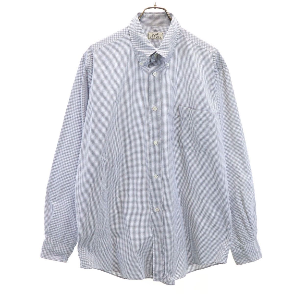 90s HERMES チェック柄 長袖シャツ 38-15 90s HERMES チェック柄 長袖シャツ 38-15 90s HERMES チェック柄