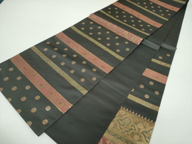 平和屋着物○六通柄袋帯 ロイヤル錦 宮廷華紋 黒地 金糸 正絹 逸品