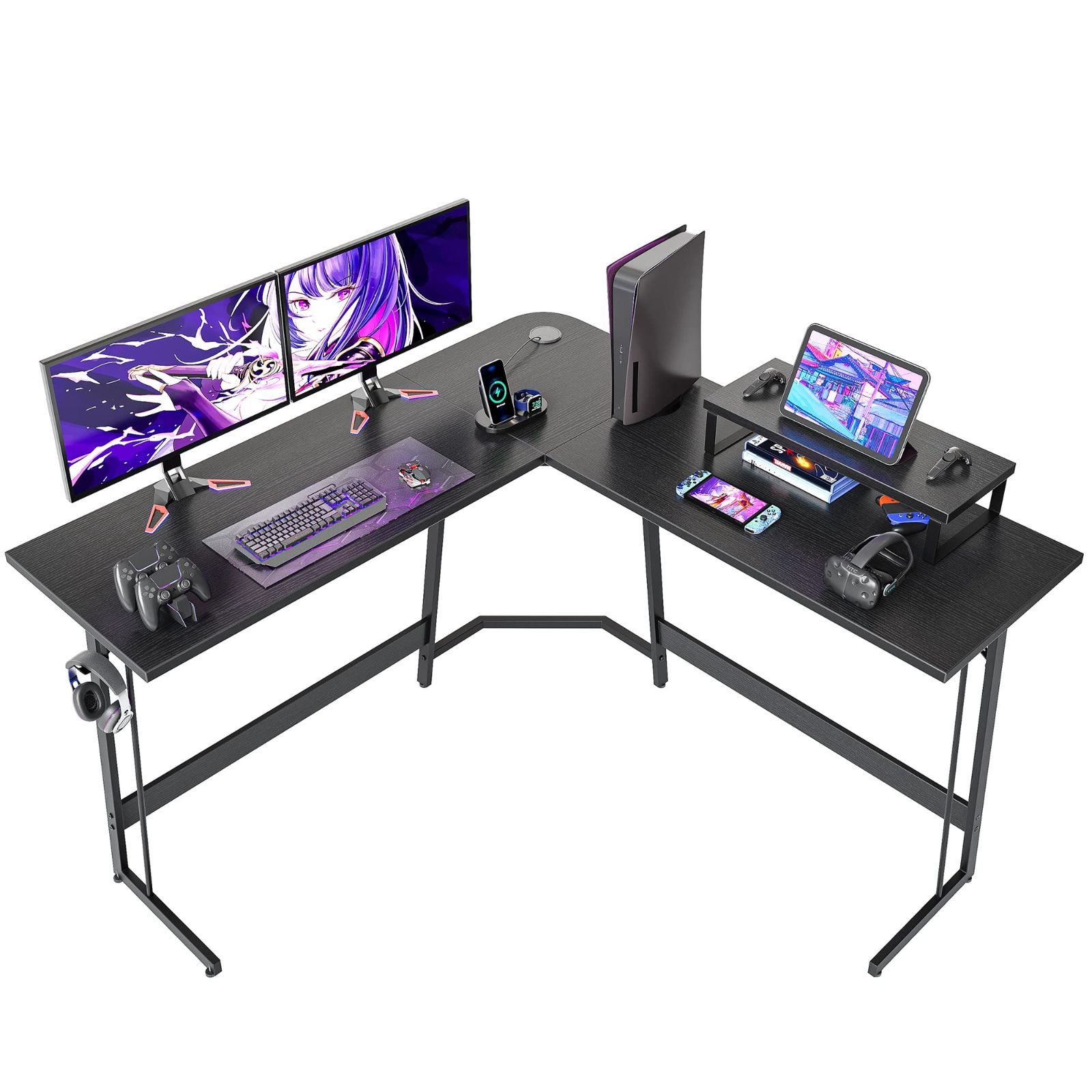 ブラック 在宅勤務 パソコンデスク PCデスク テレワーク 一人暮らし 安定性 組み立て簡単 モニター台付き ゲーミングデスク 幅120cm*120cm L字デスク Cubiker