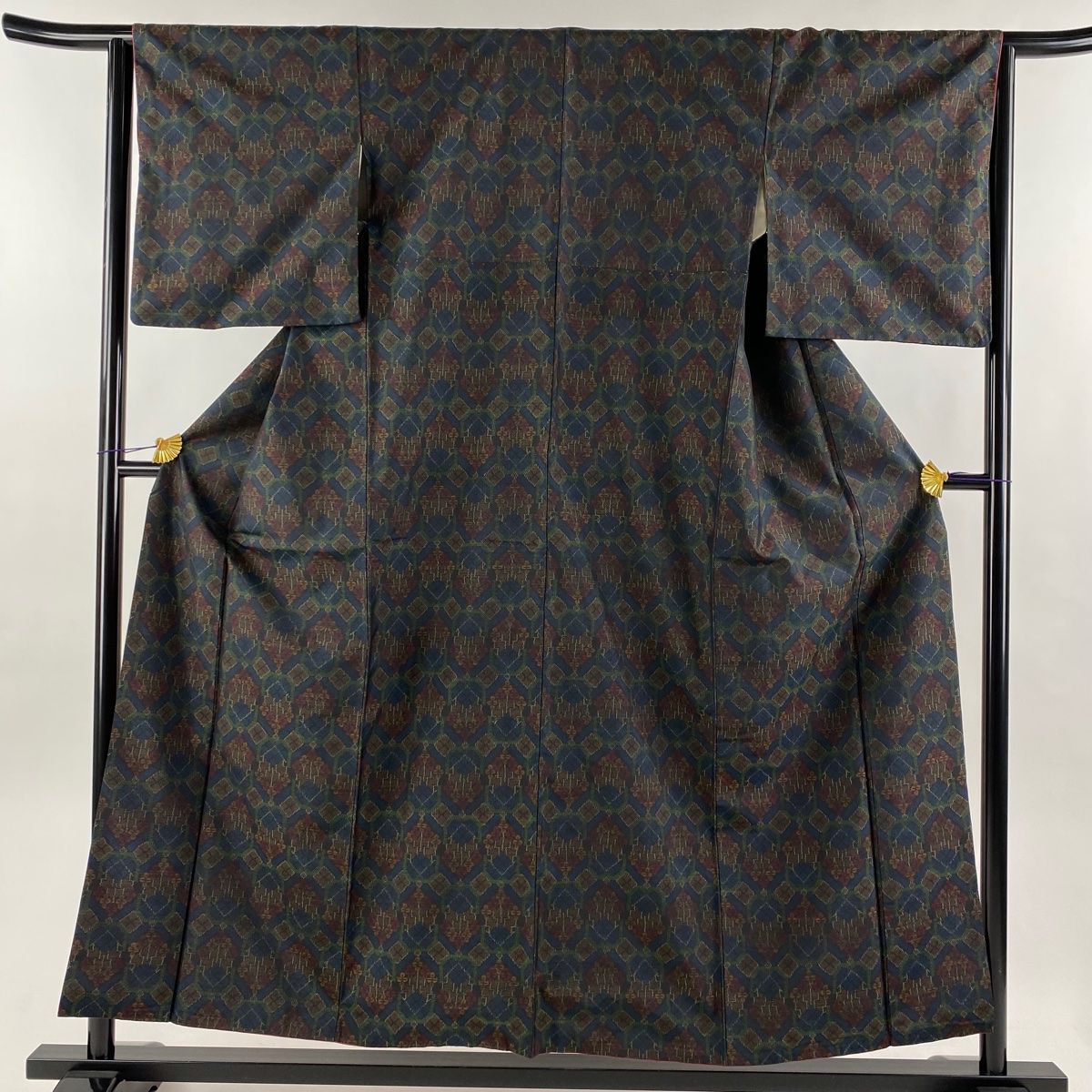 紬 身丈154cm 裄丈64.5cm M 単衣 縦縞 薄緑 正絹 くね 美 