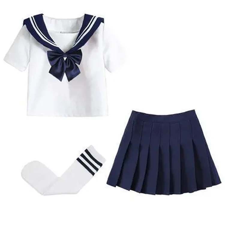 送料無料 キッズ 半袖 長袖 学生服 コスプレ 衣装 セーラー服 スーツ 子供 女の子 こどもスーツ 女子高生 制服 上下セット セーラーセット 4点セット ミニスカート シャツ ブラウス コスチュ