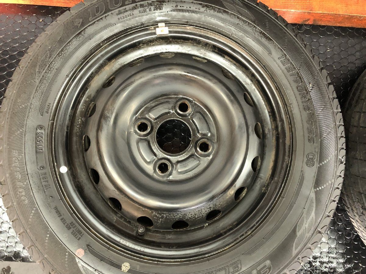 新しい DUNLOP EC204 155|70R13 夏タイヤ スチールホイール 13インチ 4J4HPCD100 ハブ径54mm 23年製 バリ溝 エブリィワゴン等 STH033 爆安！