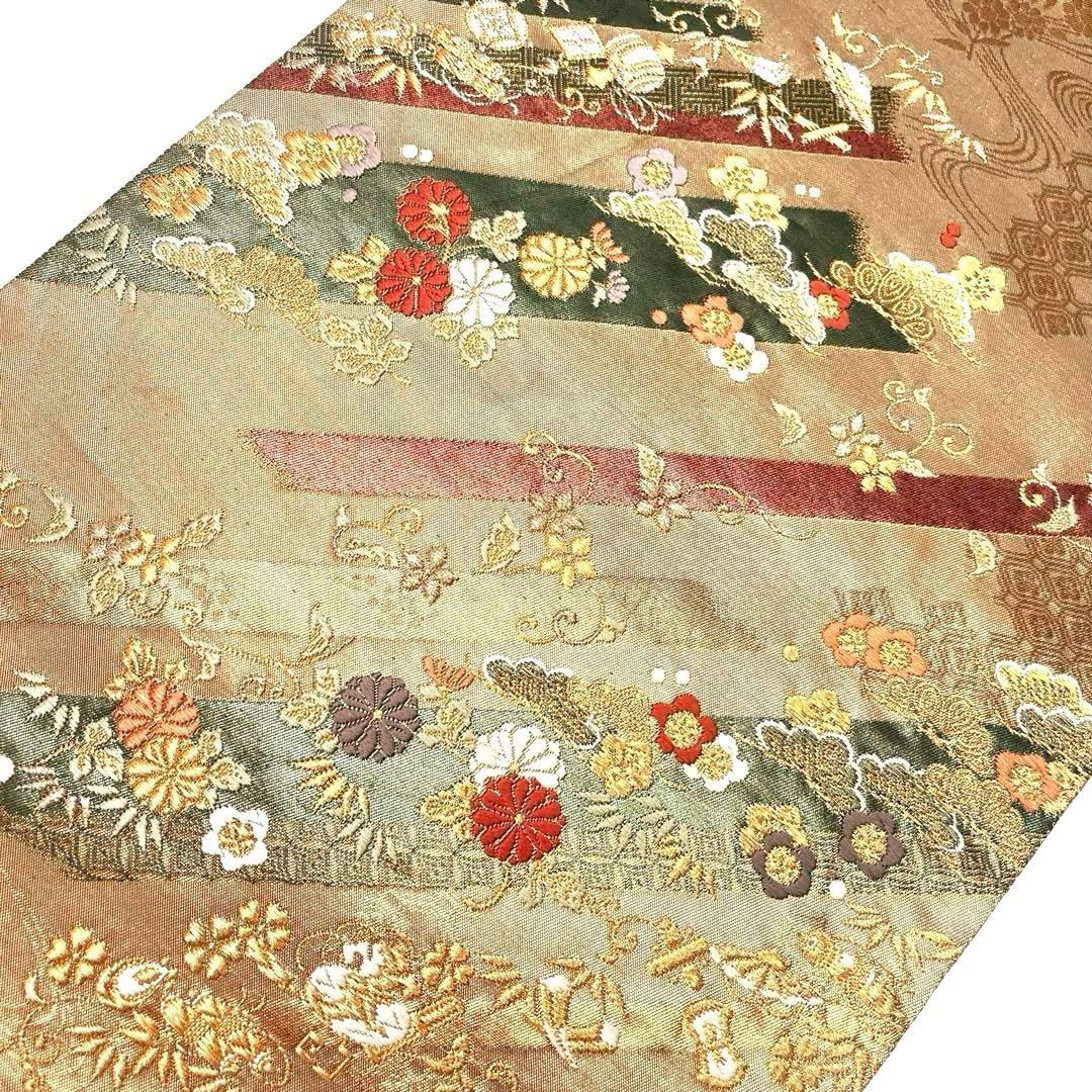 袋帯 花模様に宝尽くし 松竹梅 金糸 金色 O-4060 - メルカリ 