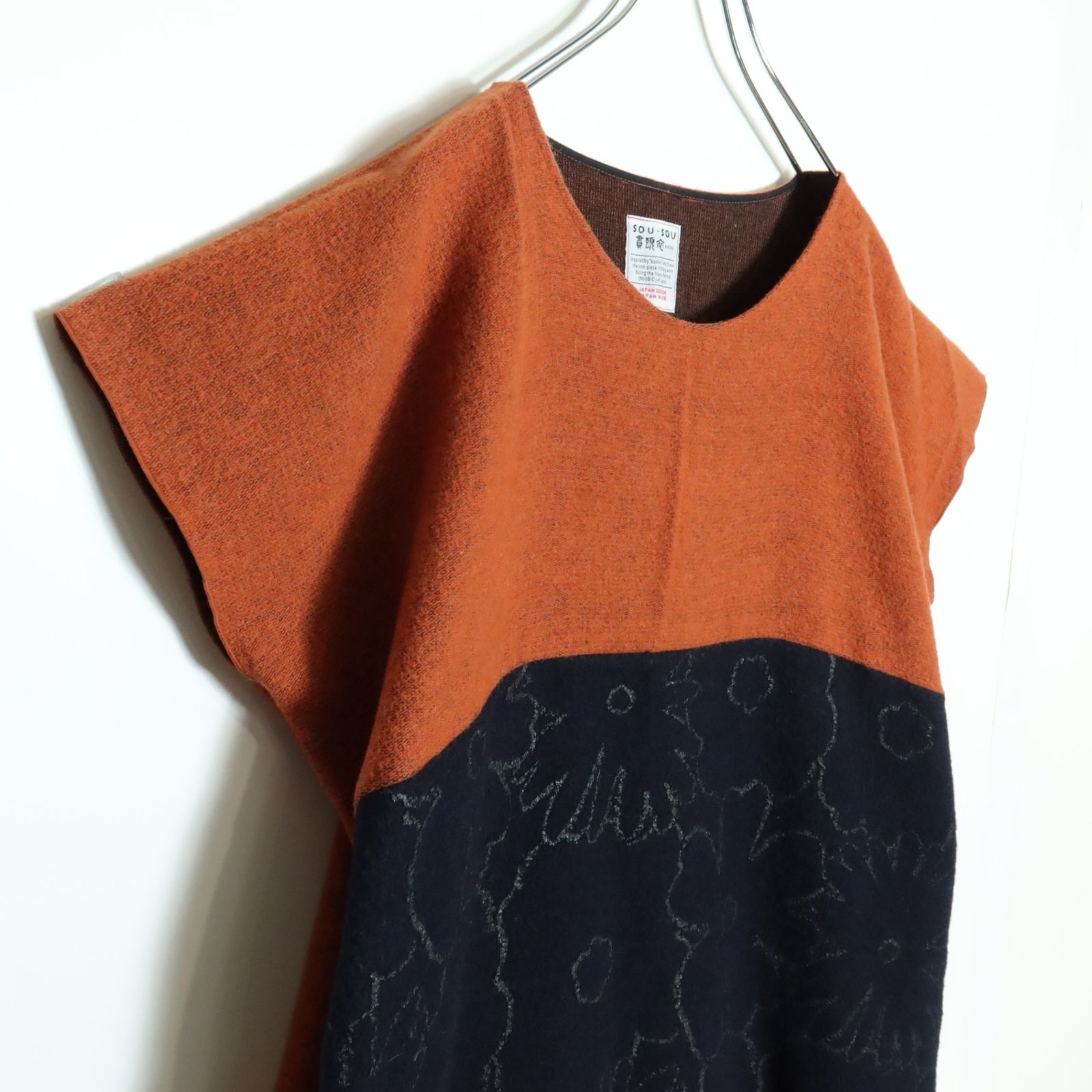 美品】ソウソウ SOUSOU☆羅紗 貫頭衣 長方形衣 ワンピース オレンジ系