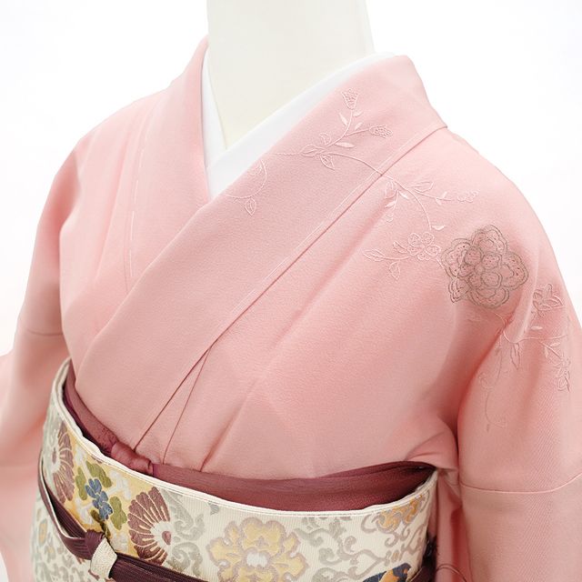 訪問着＊袷着物 刺繍 宝相華 花唐草 フォーマル 水色 うすかっ 正絹 