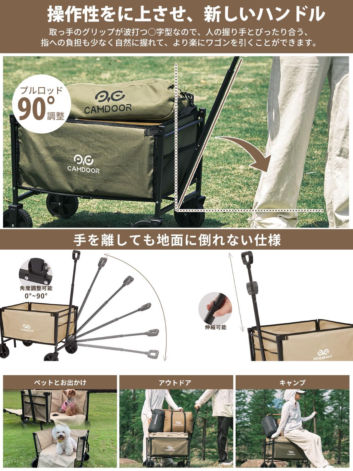  折りたたみ式 大容量126 L 折り畳み 高耐荷重 アウトドアワゴン キャリーカート コンパクト キャンプカート 軽量 4輪 軽量設計3 9 kg 3秒で簡単収納 タイヤ キャンプ キャリーワゴン 砂浜 サイドが開ける 釣り 引越し CAMDO キャリーカート 旅行かばん 小分けバッグ