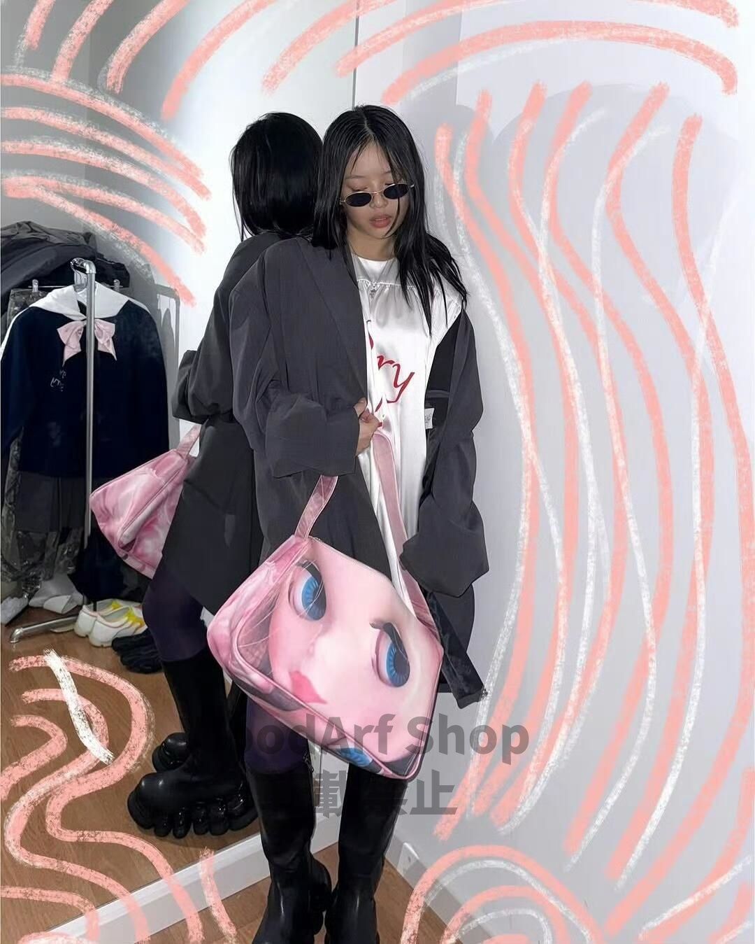 韓国im sorry大目バービー人形プリント大容量ショルダーバッグnew jeans同モデル