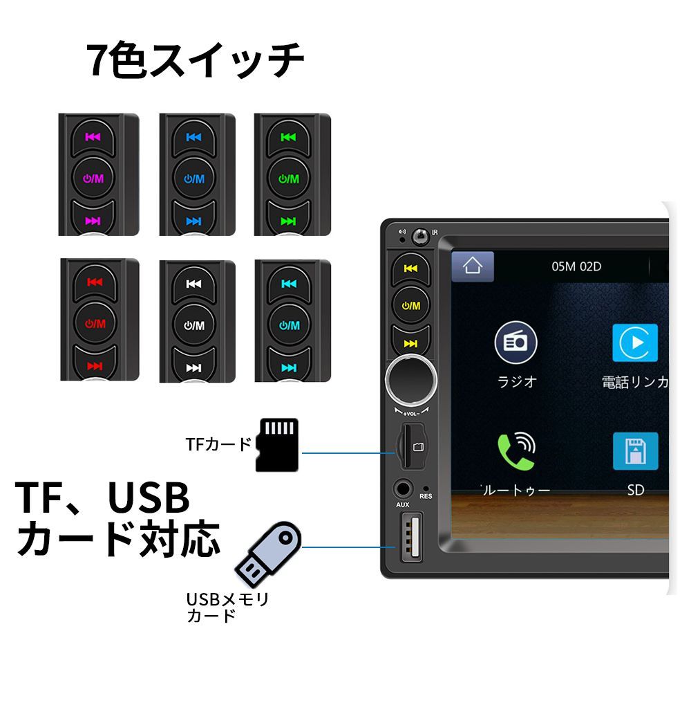 カーオーディオPC-N07L2ラジオ2DIN Bluetooth付きcarplay付きFM Radio 