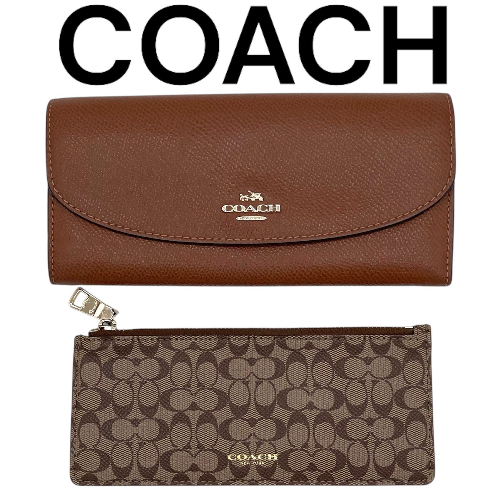 COACH コーチ 長財布 ポーチ 2点セット シグネチャー ブラウン F52628 