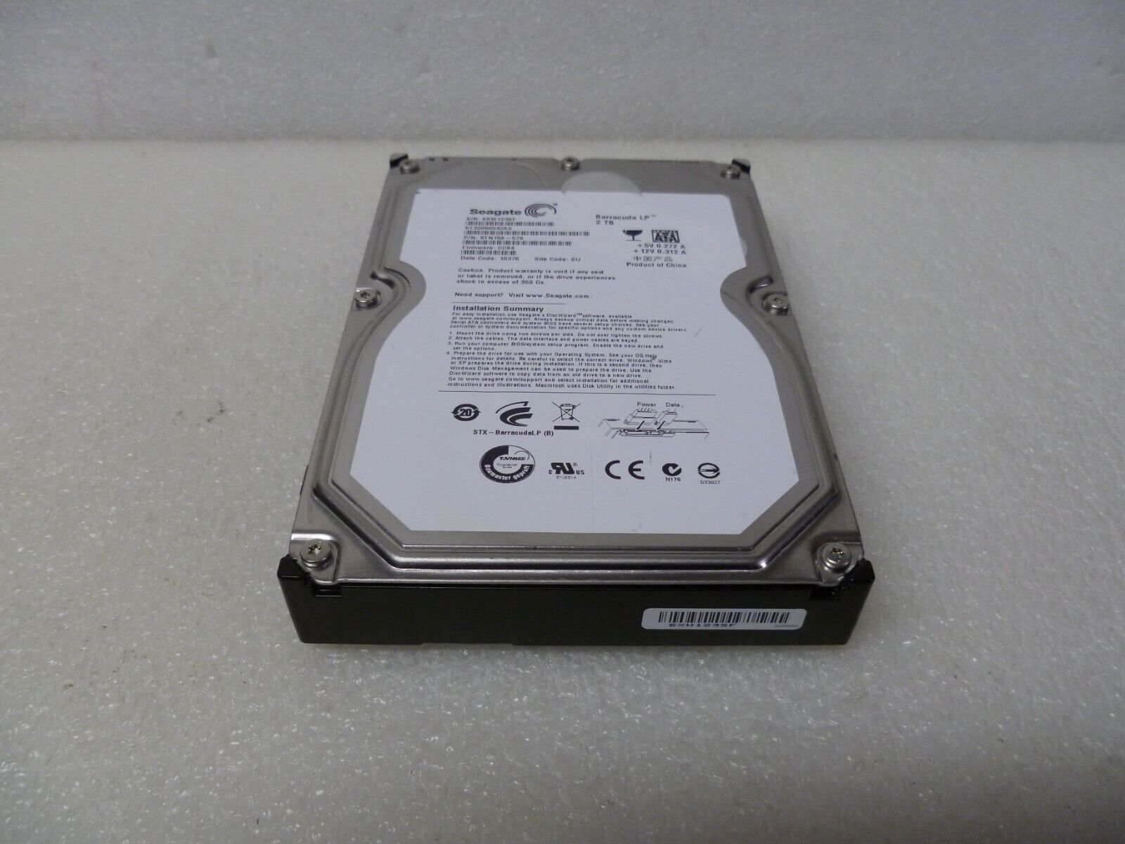 SEAGATE ST32000542AS 2TB SATA ハードドライブ P/N:9TN158-578 F/W:CC94