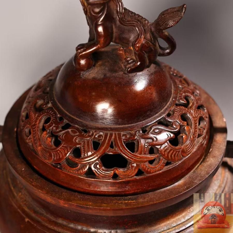 中国古美術.早期收蔵.純銅製.細密彫.香炉. 熏香炉.古文字銘文