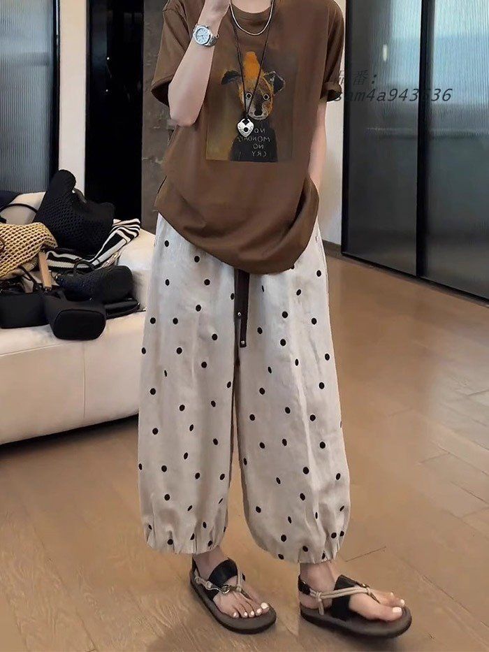 快適そうな バレルパンツ レディース ワイドパンツ 水玉 コットン風 春夏 ゆったり カジュアル 体型カバー ファション ハイウエスト 韓国風 おしゃれ am4a943636 送料無料!!
