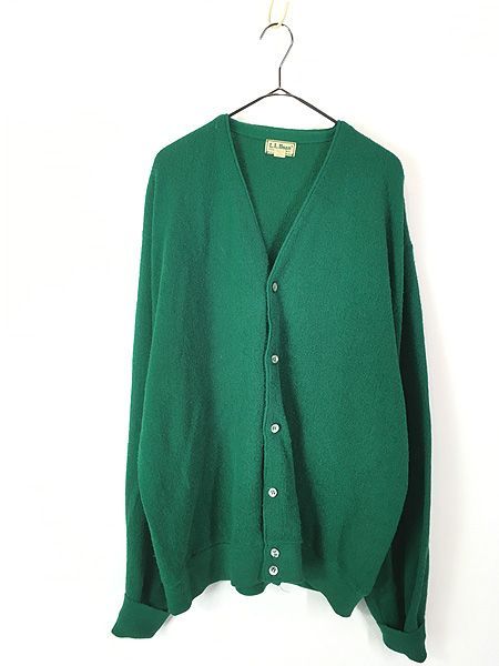 LL BEAN カーディガン　90s エルエルビーン　グリーン　L ウール　古着 古着 80s USA製 LL Bean パール編み アクリル ニット