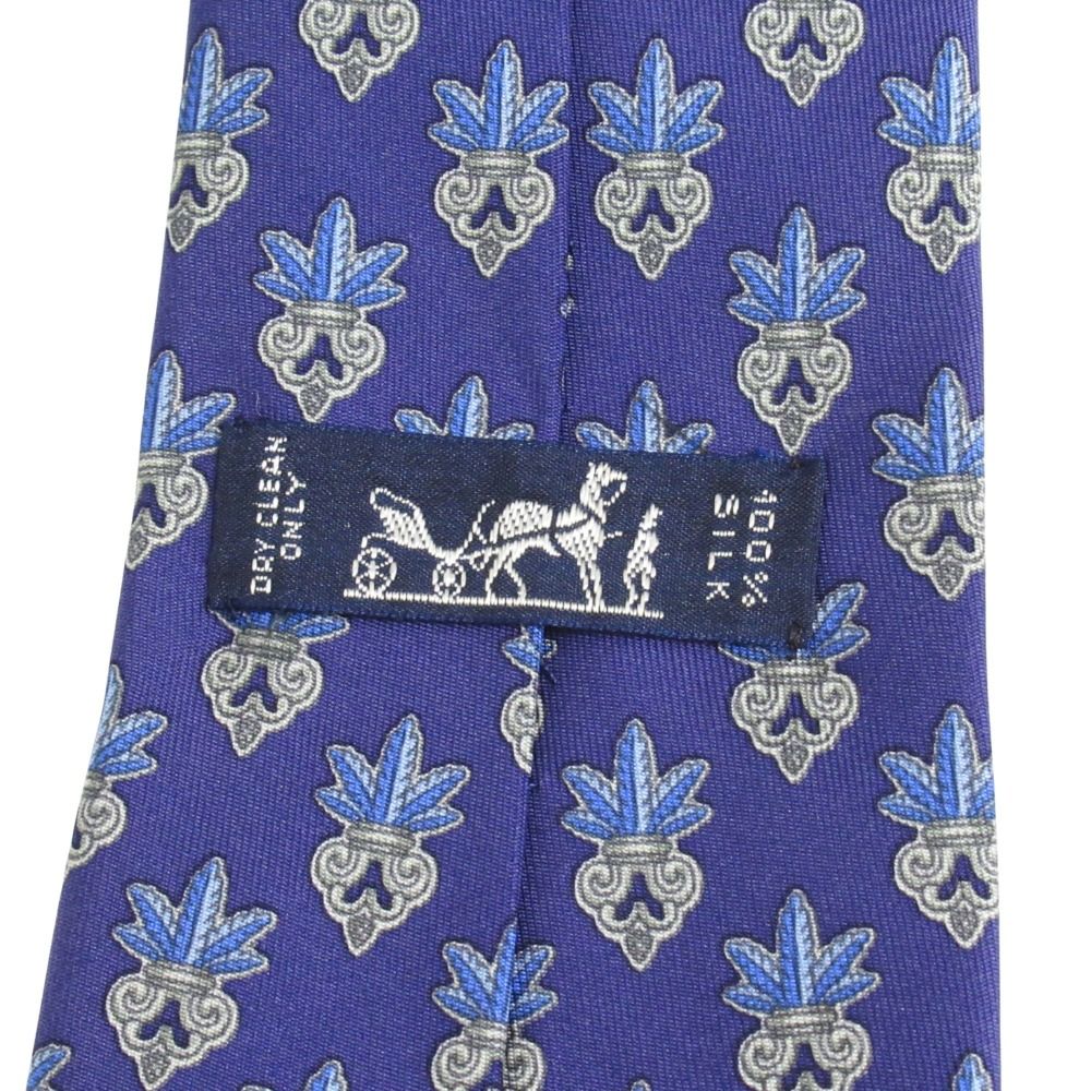 HERMES　エルメス　ネクタイ　ビジネス　フォーマル　像総柄　ブルー系 HERMES エルメス ネクタイ 総柄 9cm シルク ブルー 青