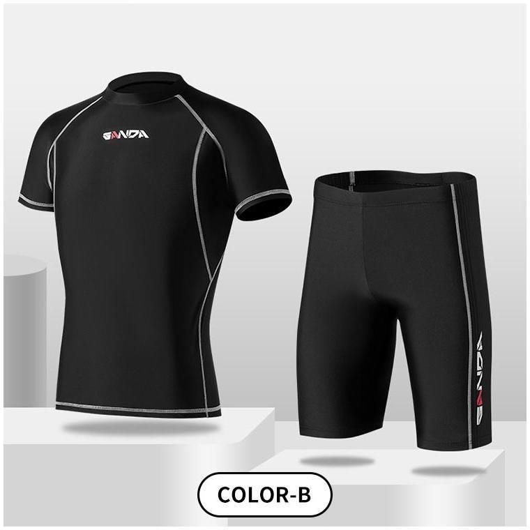 即 OK 水着 メンズ スイムウェア 耐塩素 ラッシュガード 上下セット セパレート フィットネス水着 競泳 半袖 男子 学生 スイミングパンツ 海 プー Zh 7 L 213