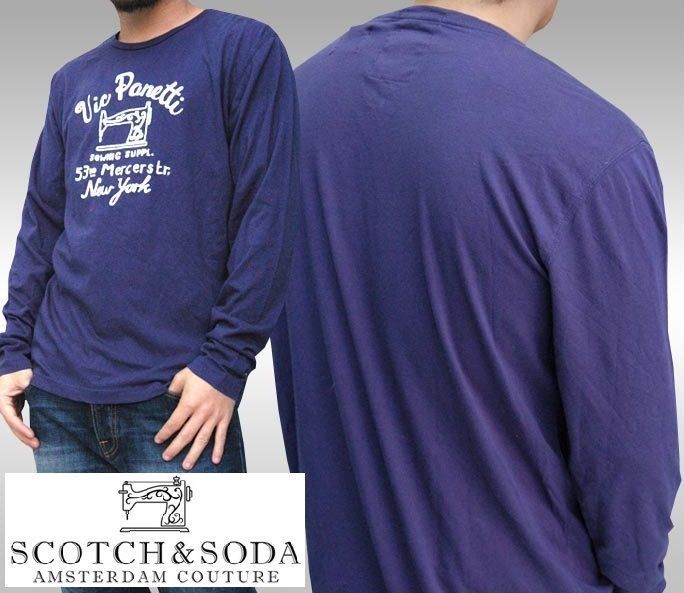 103 スコッチu0026ソーダ スコッチアンドソーダ メンズ Tシャツ 長袖 ロンT 刺繍ロゴ ウォッシュネイビー scotchu0026soda トップス カジュアル サファリ サーフ セレブ ストリート ヨーロピアン ヴ