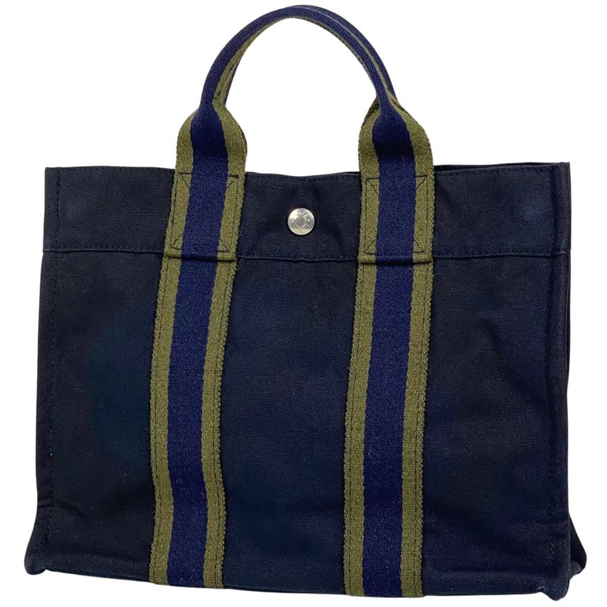 エルメス HERMES フールトゥ PM ハンドバッグ トートバッグ キャンバス ネイビー レディース