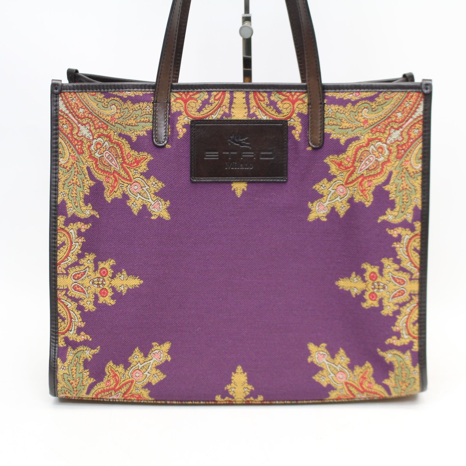 美品・現行✨ ETRO エトロ トートバッグ ジャガード ペイズリー 肩掛け 305)【美品】ETRO エトロ ペイズリー柄 ジャガード トートバッグ 紫