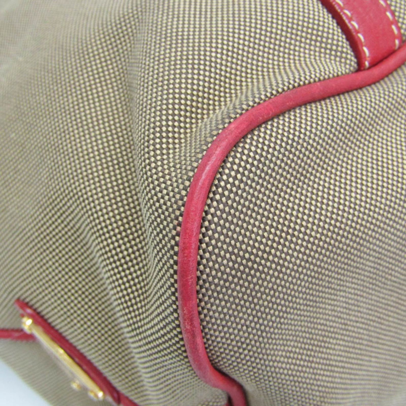 プラダ ベージュと赤 トートバッグ プラダ(Prada) LOGO JACQUARD レディース レザー,ジャカード