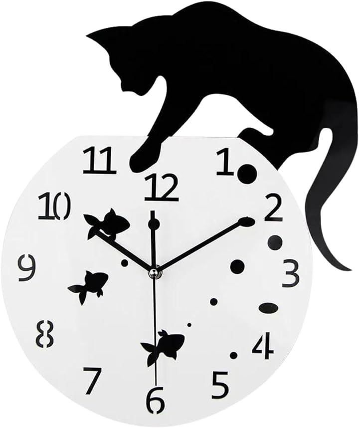 geneX 高級 黒猫デザイン 壁掛け 時計 アンティーク レトロ 北欧 リビング 静音 かっこいい 大型 アナログ( ホワイト，  普通)