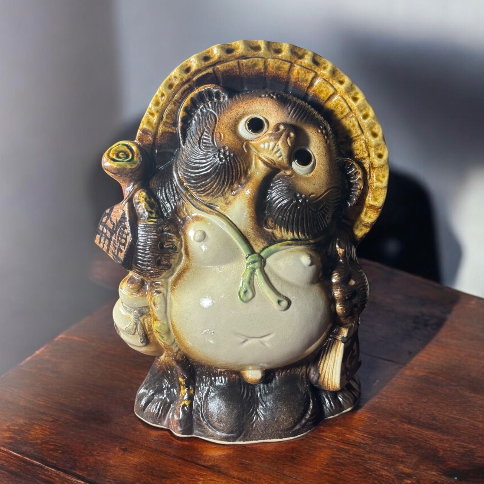 開運 信楽焼 たぬき 置物 狸 縁起物 飾り 陶器 昭和 レトロ 工芸品 