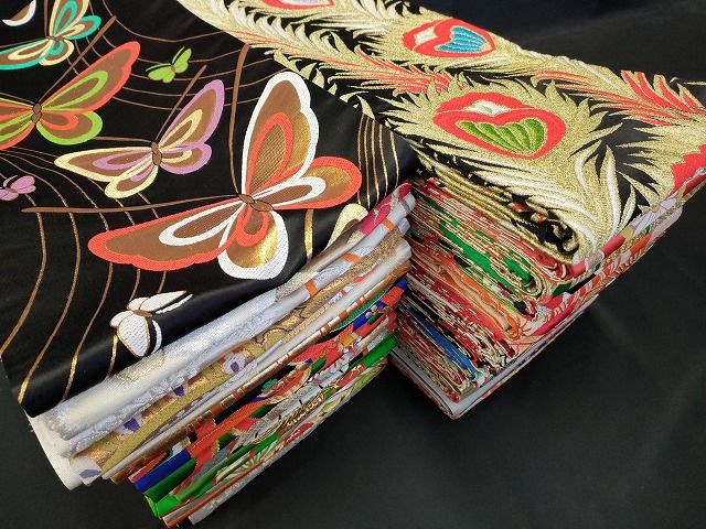 平和屋本店 子供帯 まとめて 35点 向かい鶴 孔雀羽 蝶 更紗 花柄 アンティーク 金銀糸 など 着用 多数 ♥品あり ppp2576
