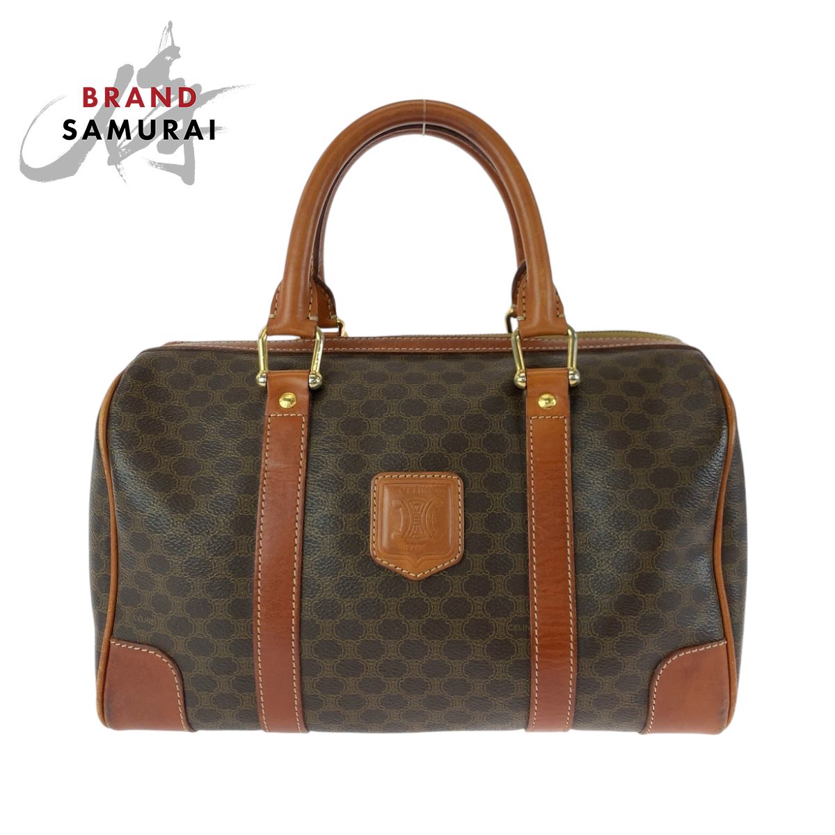 【美品】セリーヌ ハンドバッグ マカダム ゴールド金具 ロゴ レディース 茶 美品】セリーヌ ハンドバッグ マカダム ゴールド金具 ロゴ