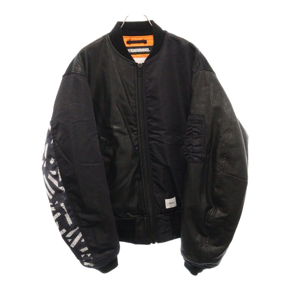 WTAPS (ダブルタップス) 19AW ×NEIGHBORHOOD ネイバーフッド レザー切替 ナイロン MA-1 ブルゾン ボンバージャケット ブラック 192BRNHD-JKM01S
