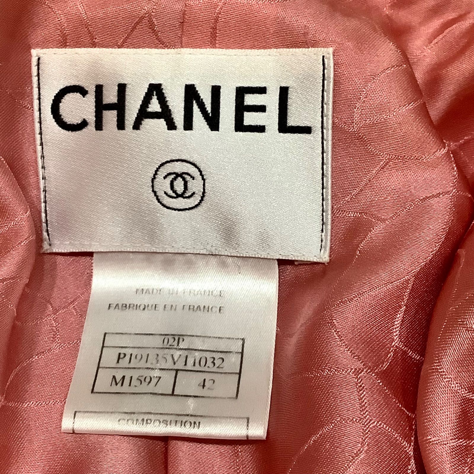 CHANEL ノーカラーツイードジャケット　02P 42 超美品 中古・古着通販】CHANEL (シャネル) ツイードノーカラー