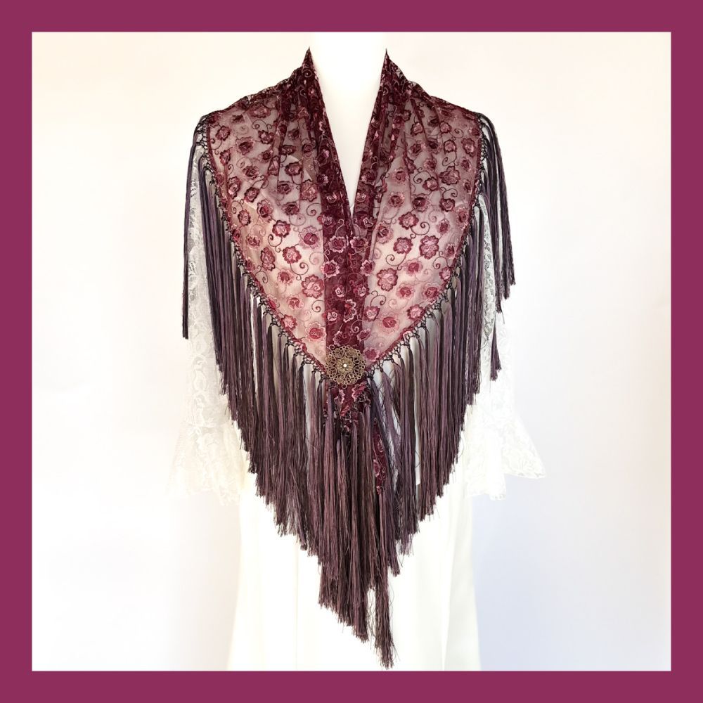 花柄ボルドーレースシージョ cr 52 フラメンコ ダンス 舞台衣装小物 シルク