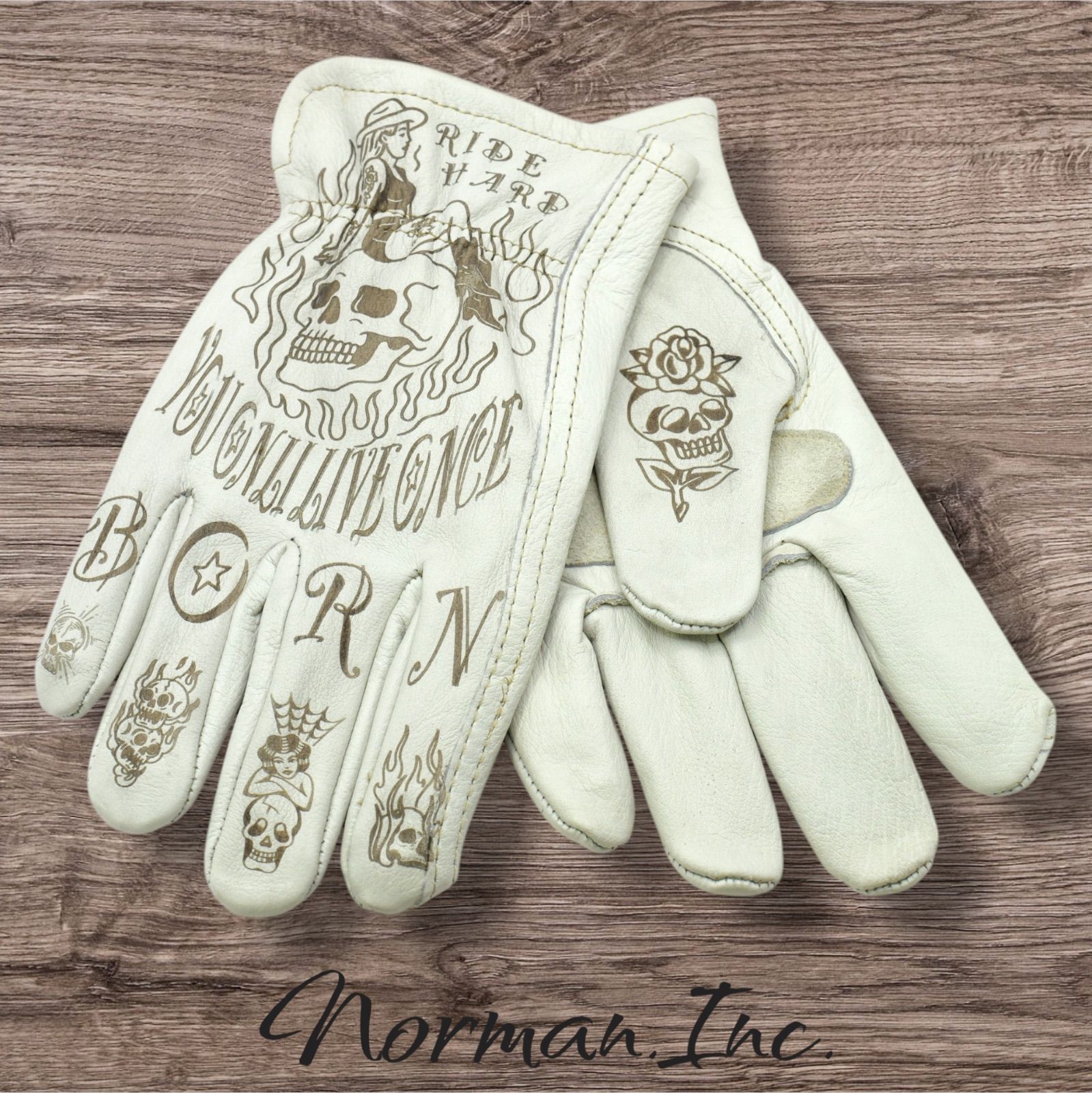 牛革　レザーグローブ　アメリカン　バイク　ハーレー　カスタム　手袋　白　M 豚革 レザーグローブ アメリカン バイク ハーレー カスタム