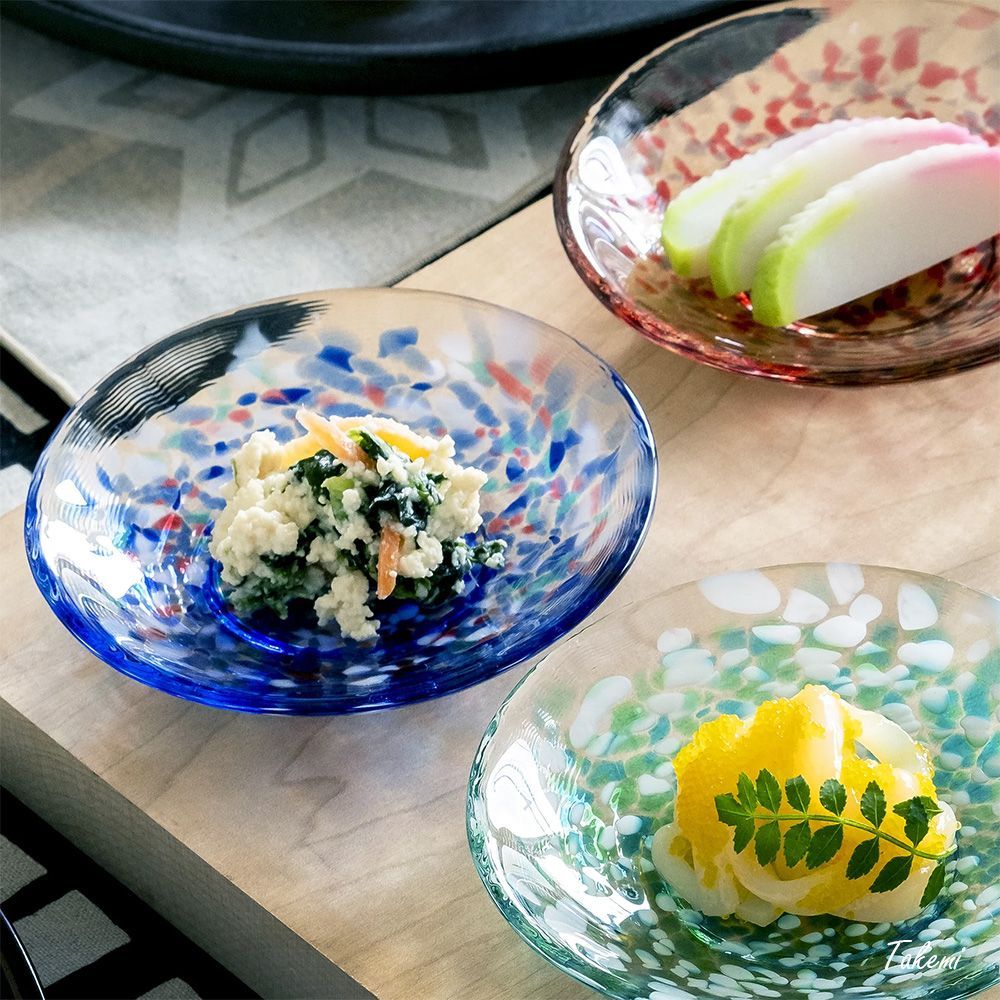 津軽びいどろ 色色豆皿 夏海、菜の花 2枚セット いろいろまめざら 10cm