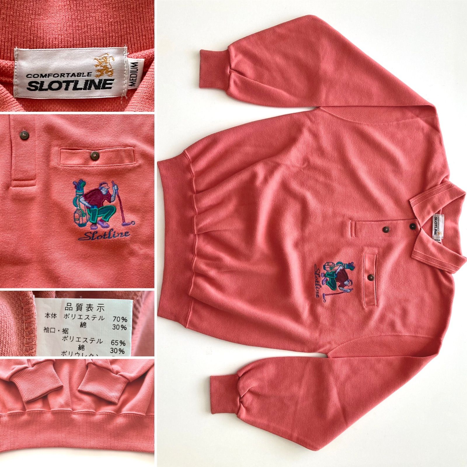 SLOTLINE ゴルフデザインニット 刺繍　サーモンピンク　Ｍ　新品