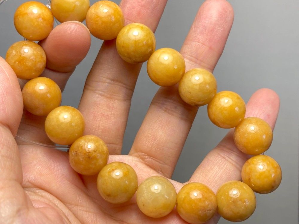 B23-67 大粒 黄翡翠 13.5mm ミャンマー産 天然本翡翠