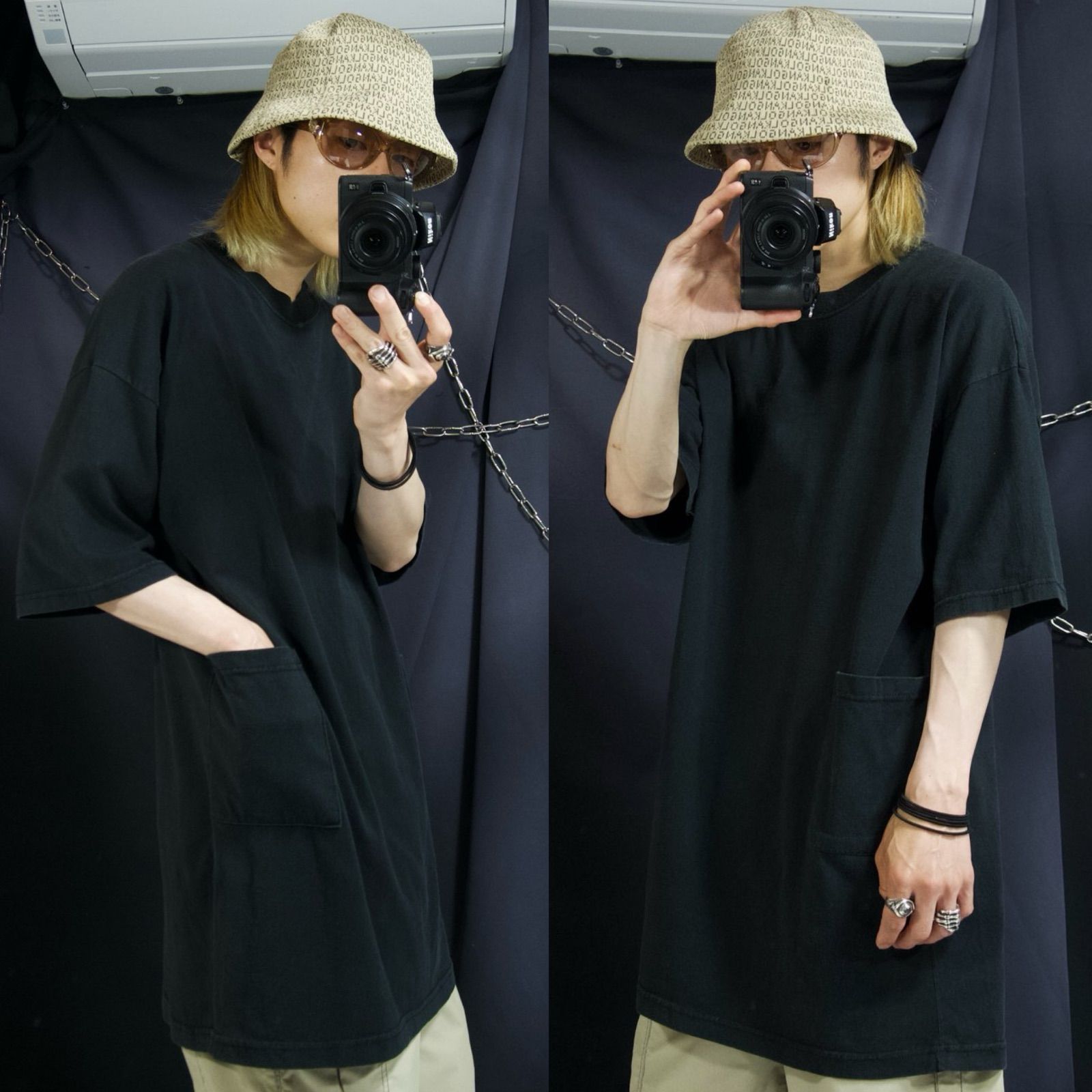 90s SUNBELT USA made Black Blank Long Length 2Patch Pocket S