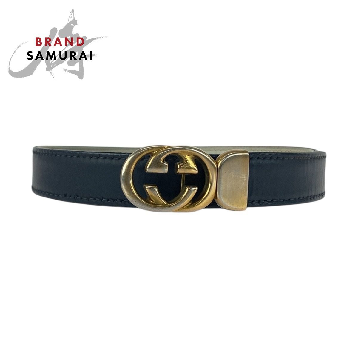 GUCCI グッチ ヴィンテージ インターロッキング グッチ 70cm 28インチ ネイビー 037 084 0054 ベルト レディース 505555