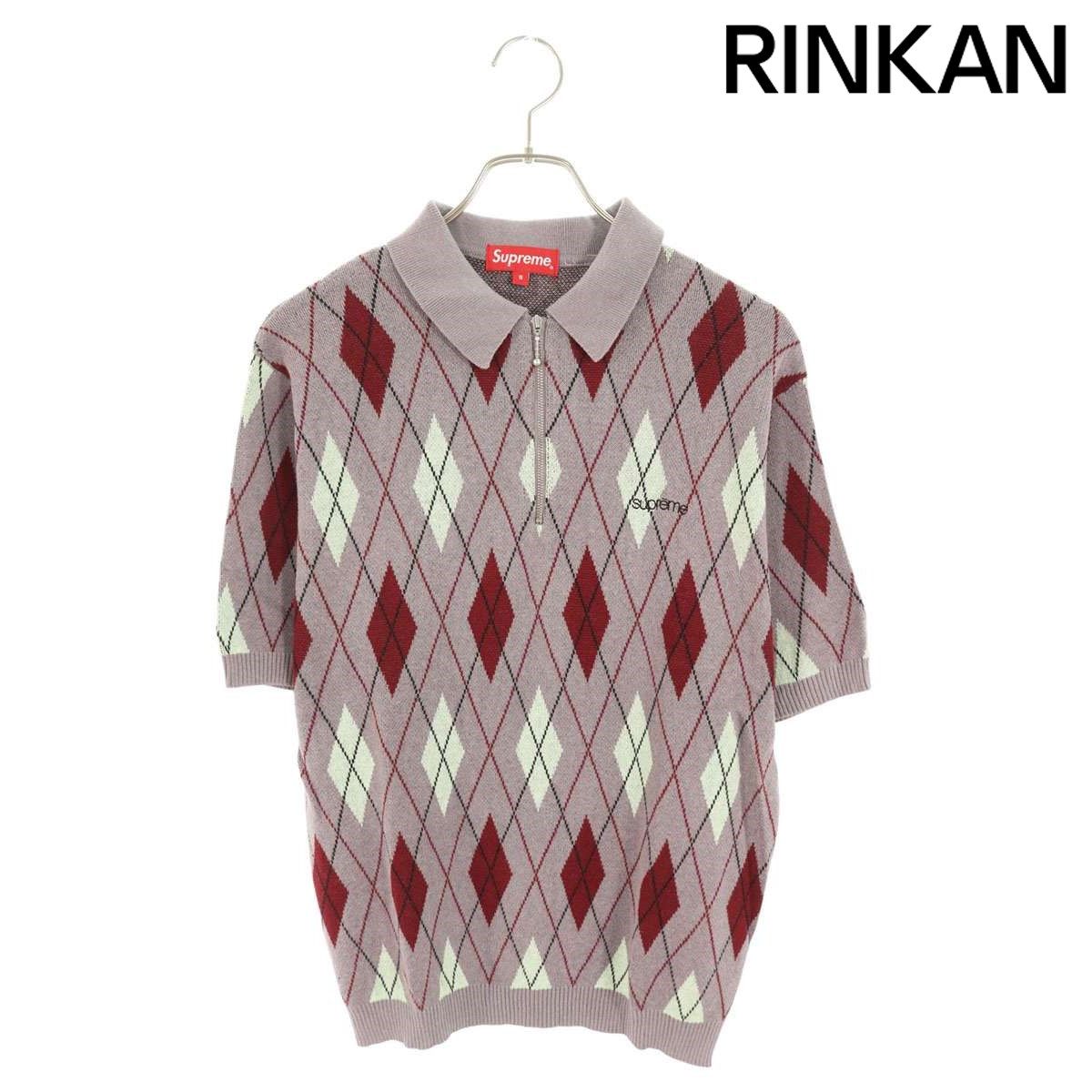 シュプリーム 21AW Argyle Zip Polo アーガイルハーフジップニット半袖ポロシャツ メンズ SS