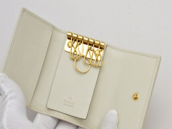 グッチ GUCCI バンブー 658636 レザー キーケース 6連 アイボリー
