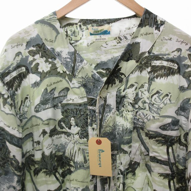 ペニーズ PENNYS HAWAII タグ付き アロハシャツ ノーカラー 総柄 